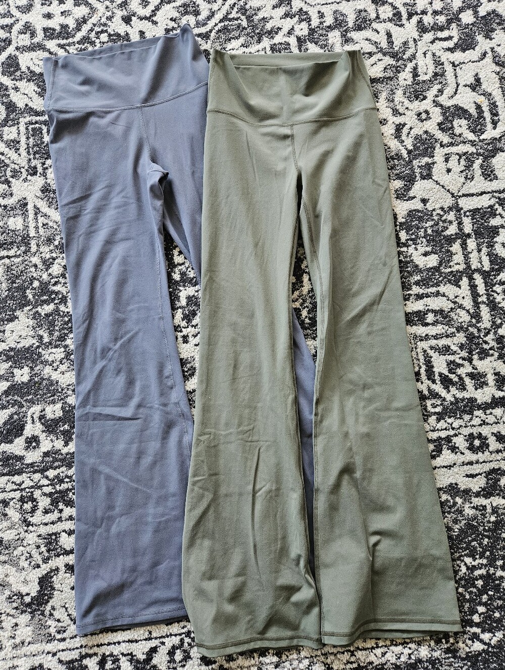 Fabletics Olive Green and Slate Gray Flare Leggings